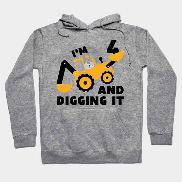 I'm 2 and Digging it Funny 2rd Birthday Excavator Kids Gift Hoodie by DesignergiftsCie